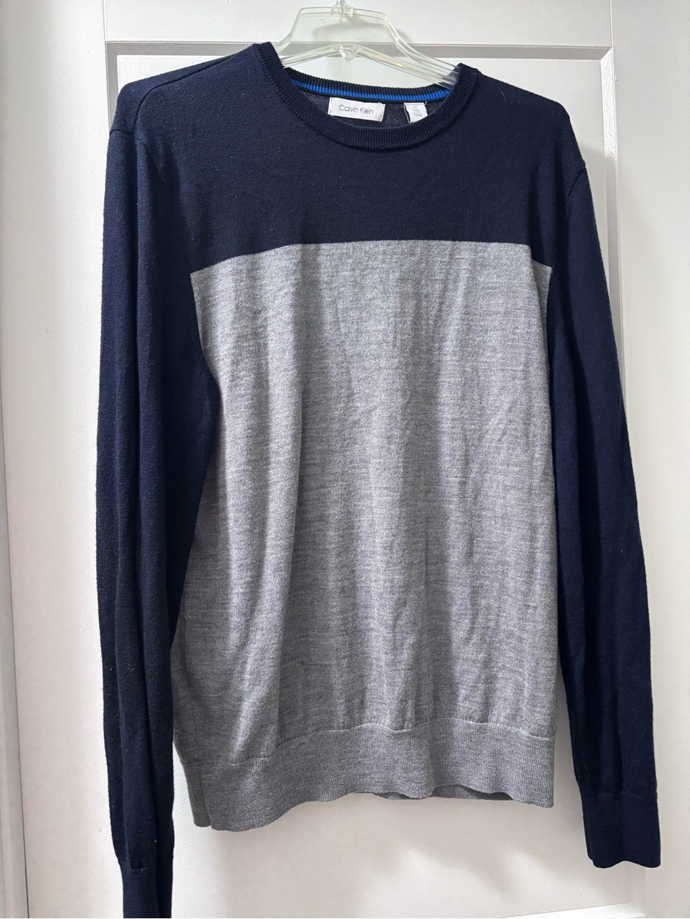 Calvin Klein Men’s Navy and Light Gray Block Crewneck Sweater